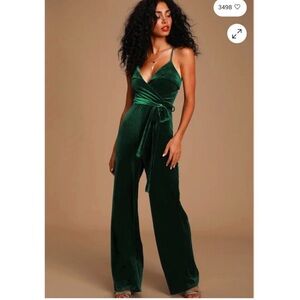 NWOT Lulu’s Kylinna Green Velvet Jumpsuit